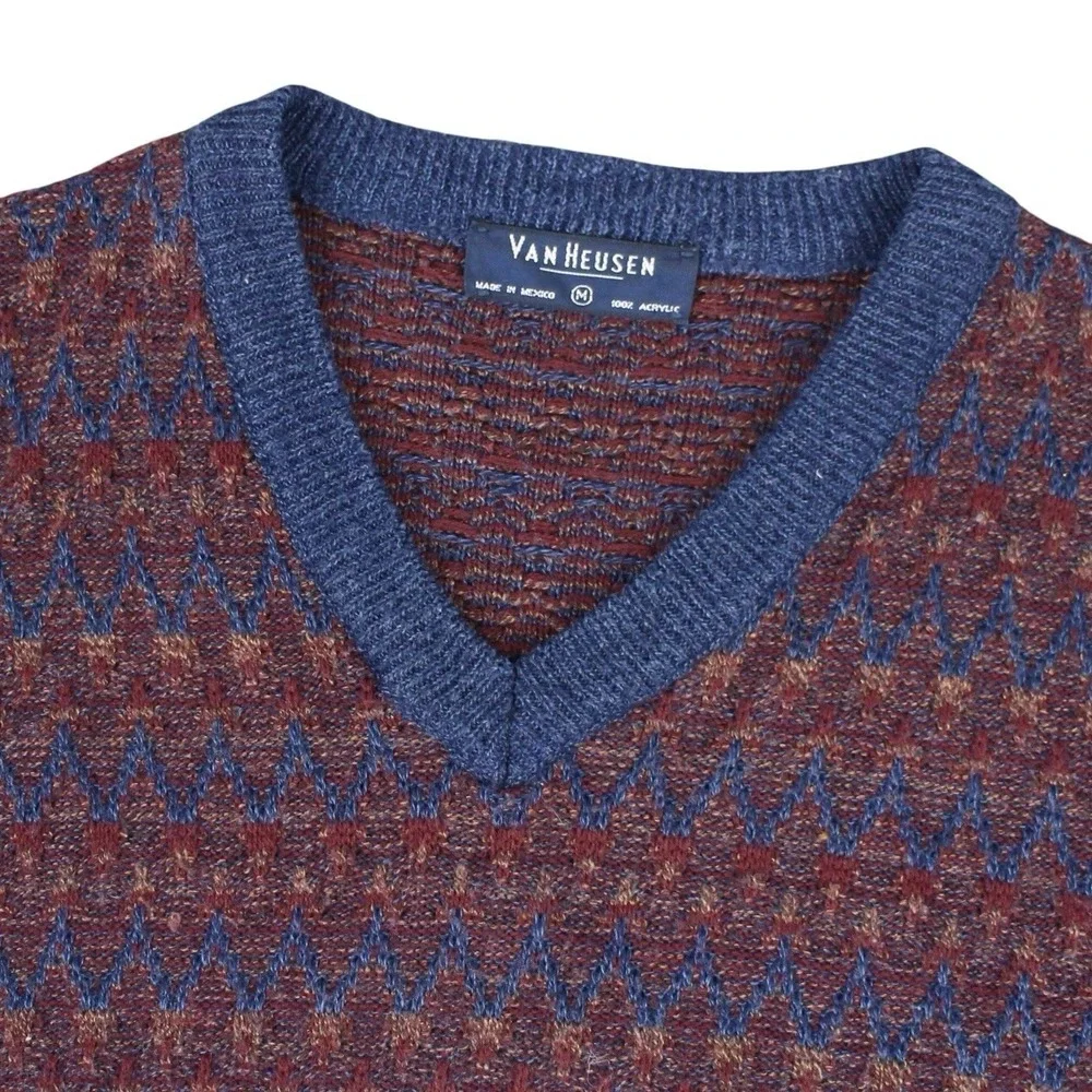 Vintage Van Heusen Sweater‎ Vest V-Neck Patterned Knit Pullover Men's Medium